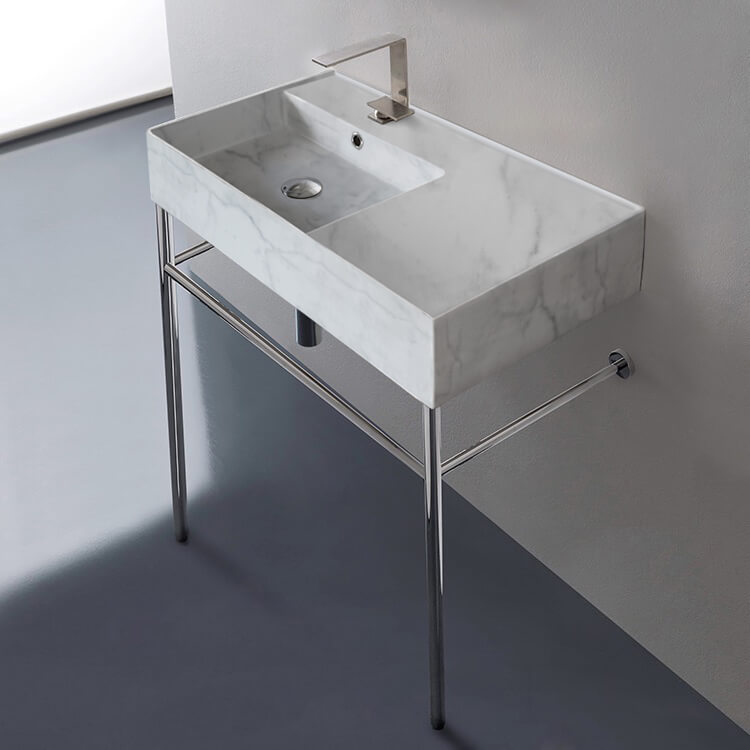 Scarabeo 5115-F-CON Marble Design Ceramic Console Sink and Polished Chrome Stand